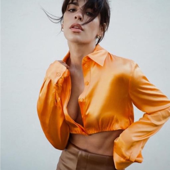 ZARA BLOGGERS fav SATIN EFFECT CROP SHIRT - Picture 9 of 10